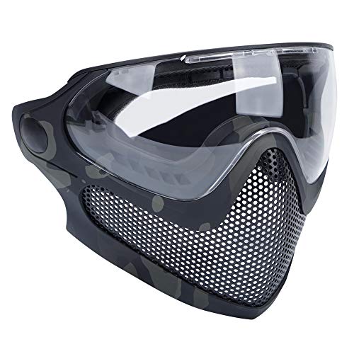 ATAIRSOFT Airsoft 2 Modes Tactical Safety Protective Full Face Mask Anti-Fog Goggles Set with 3 Interchangable Lens MCBK