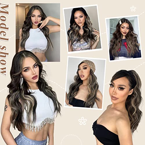 Vigorous Clip In Hair Extensions Black Mix Blonde (Black With Blonde Highlights) Hairpieces For Women Long Wavy Hair Extensions Synthetic （4Pcs 20 Inch) … … #TOP2