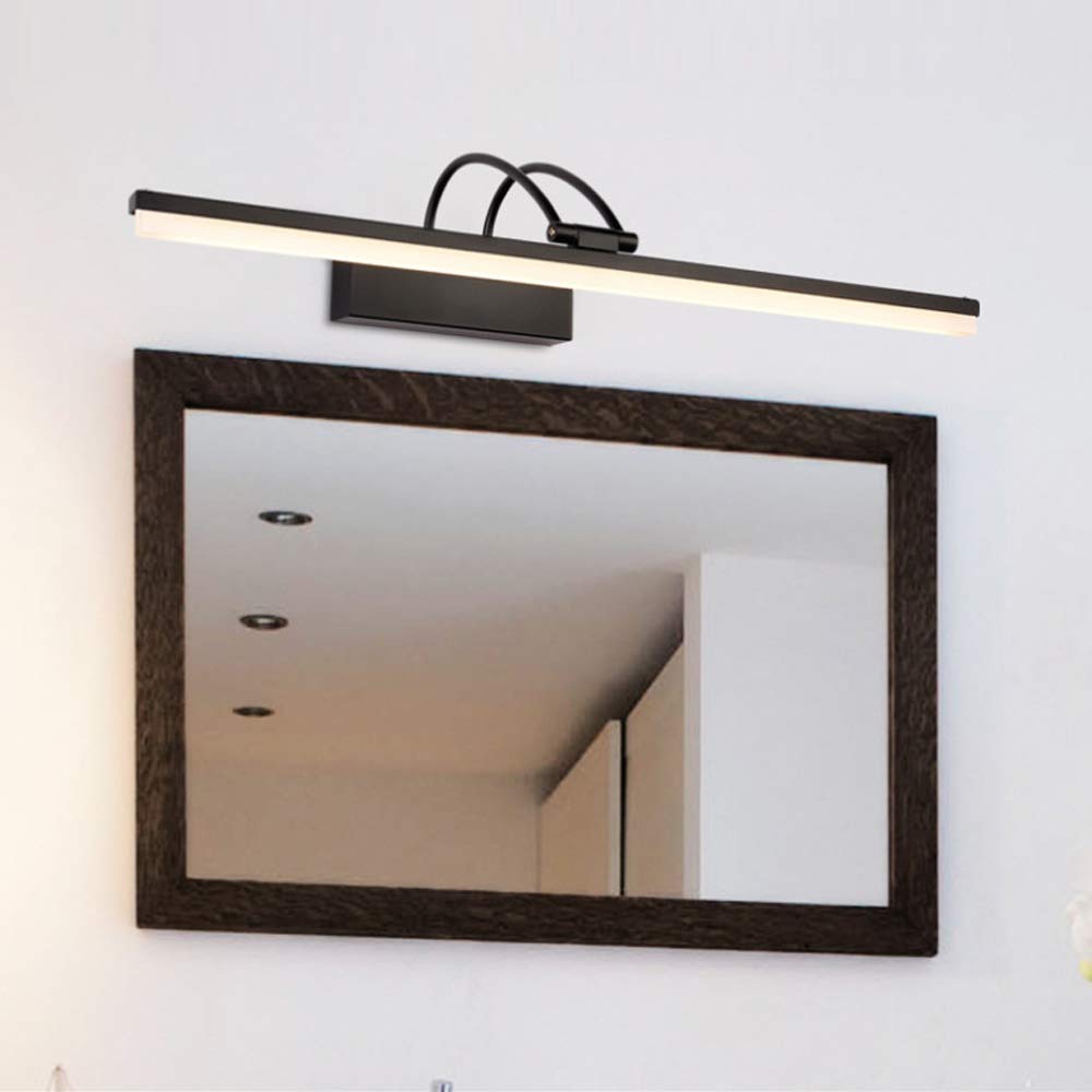 LED z lustrem w łazience, czarna, retro, lustrzane światło przednie, kinkiet łazienkowy, regulowana metalowa podstawa, akrylowy abażur, 61 cm, 14W, do toaletki do makijażu