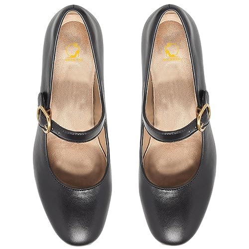 SHODENSE Women Retro Kitten Heel Mary Jane Pumps Shoes Round Closed Toe Ankle Strap Dress Sandals Chunky Block Mid Heel Two-tone Burnished Mary Janes Lolita Shoes Office Ladies Wedding Party 4-11 M US3