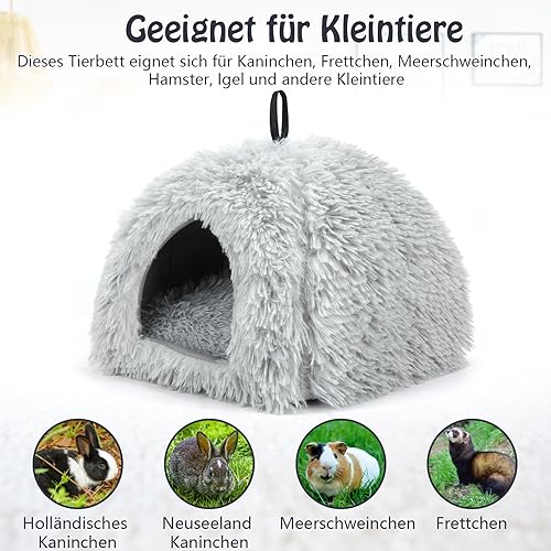 Sbayool Plüsch Kaninchen Bett, Bequem Warme Häschen Höhlenbetten, Kaninchen Haus Mit Bewegliches Pad, Geeignetes Kaninchenversteck Für Kleintiere Wie Meerschweinchen, Frettchen Und Chinchillas,Grau