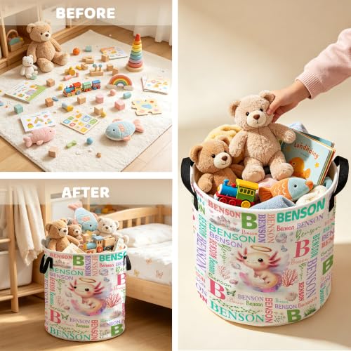 Image of Custom Axolotl Laundry Hamper, Personalized Laundry Basket with Name, Customized Dirty Clothes Basket for Clothes Toy Bathroom Bedroom Storage,S-16.5 inchX 13.8 inch