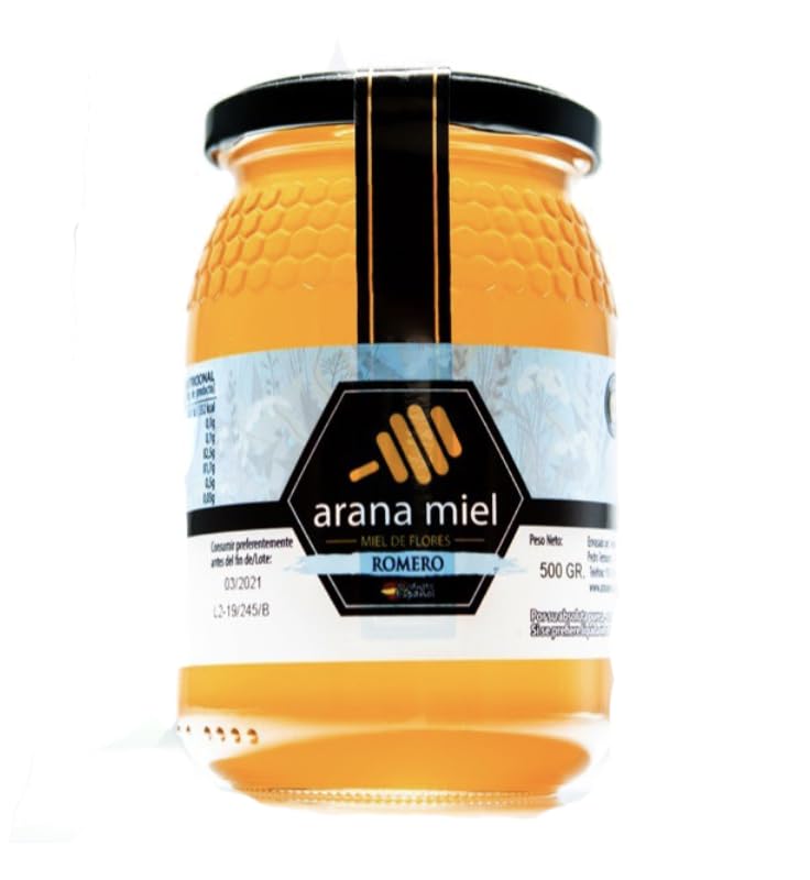 Miel pura de abeja. Miel de Romero en formato de 500 grs. De sabor dulce con muchas propiedades que aportan su consumo diario. Producto Artesano de Cosecha Propia. Origen: Granada.
