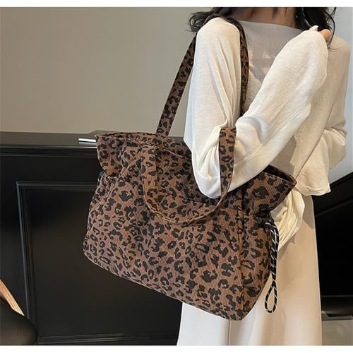 Oversized Leopard Tote Bag Large Capacity Corduroy Cheetah Print Shoulder Handbag Casual Corduroy Drawstring Hobo Bag2