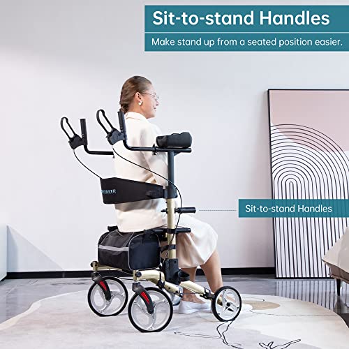 Elenker Upright Walker, Stand Up Folding Rollator Walker With 10 Inch Front Wheels Backrest Seat And Padded Armrests thumb #3