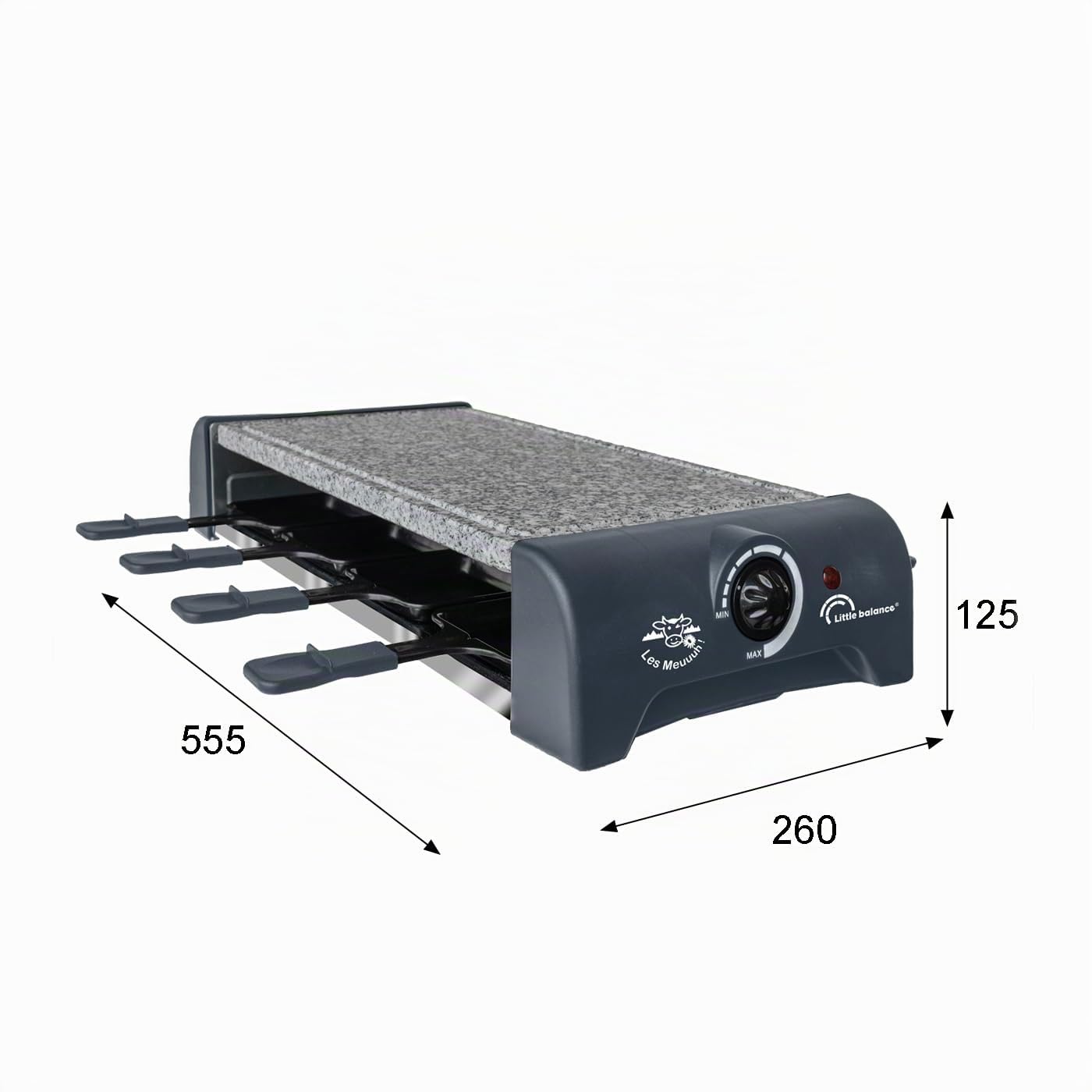 LITTLE BALANCE 8751 Granit & Cheese Meuuuh…!, Appareil à raclette, Sans PFAS, Pierrade, Pierre naturelle Granit, Multifonctions, 8 personnes, 1300 W, Poivre