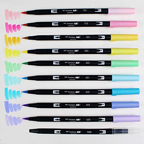 Image of Tombow 56187 Dual Brush Pen Art Markers, Pastel, 10-Pack. Blendable, Brush and Fine Tip Markers - 2 Pack, Multicolor