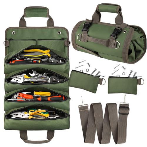 KOEZVEX Tool Roll Bag, Portable Tool Storage for Men Tool Organizers, Heavy Duty Tool Roll Up Bag Gifts for Electrician Mechanic Plumber and Carpenter