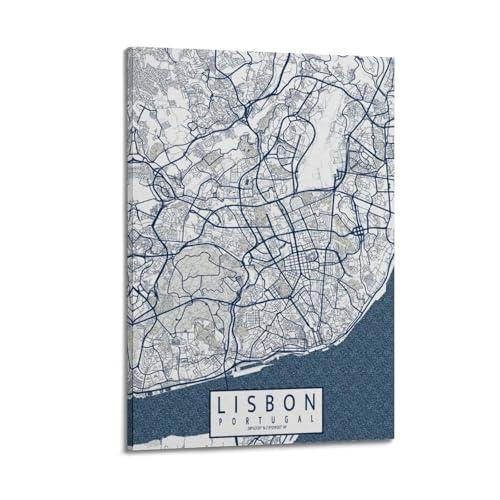 Plan de Lisbonne art mural moderne CMHONLY sur toile premium 20 x 30 cm