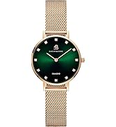BLACK BY BLUE BRAVE Watches for Women Diamond in The Hand : 12 Genuine Diamond Markers, 28mm Gree...