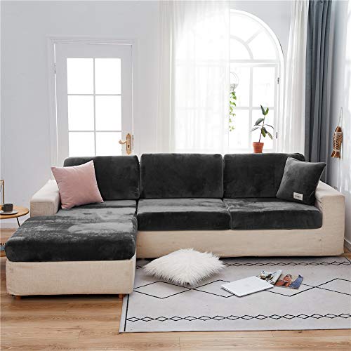 Sofa Seat Cushion Covers Velvet, Sofa Cushion Slipcovers Replacement, Couch Cushion Covers Thick Stretch for Individual Cushions (Dark gray,Large 1-seater) - Image 8