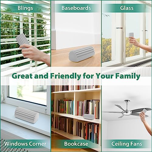 Image of 2 PCS Damp Clean Duster Sponge, Magic Dust Cleaning Sponge Baseboard Cleaner Tool, Blind Cleaner Duster Tool, Reusable Dusters for Cleaning Vents, Ceiling Fan, Cobweb, Lock Dust(Grey)