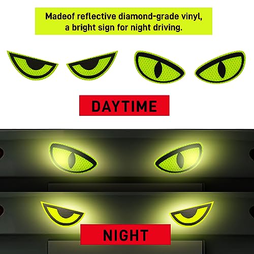 Image of Thcbme 2 Pack Car Stickers Eye Yellow Night Safety Driving Reflective Cute Caution Decal, Motorcycle Helmet Stickers Decals, for Bumpers, Window, Laptop, Wall (Yellow) Reflective 4 inch by 2 inch