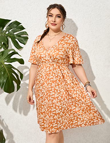 Image of ShopWonder Plus Size Dress Women's V Neck A-Line Knee Length Wrap Swing Dresses Plus Size A Line Party Mini Dress