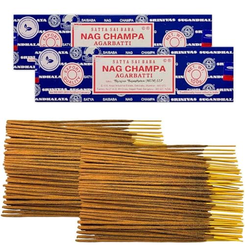 Varillas de Incienso Satya Nag Champa - 2 Paquete de 100 g - Aromaterapia - Meditación - Espiritualidad - 100% Natural EcoFriendly