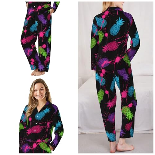 Image of Women'S Long Sleeve Pajama Set Soft Loungewear Button-Down Top & Elastic Waist Pants S- 2XL