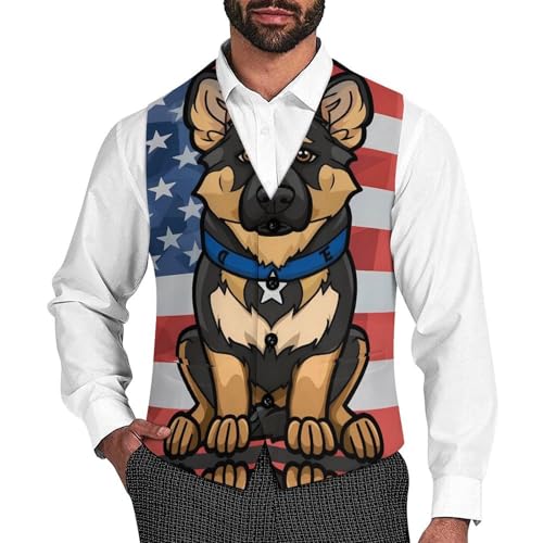 Police Dog Blue Line American Flag Men's Suit Vest Waistcoat Vests Formal Dress with 2 Pockets for Business Casual Tuxedo