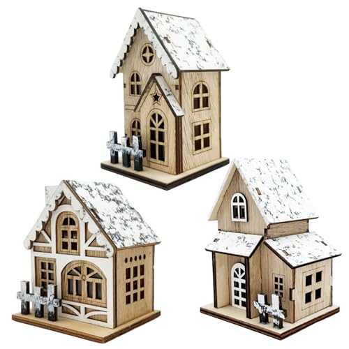 Muzrunq Weihnachtsdorf-Häuser, 3 Stück/Set, beleuchtetes...