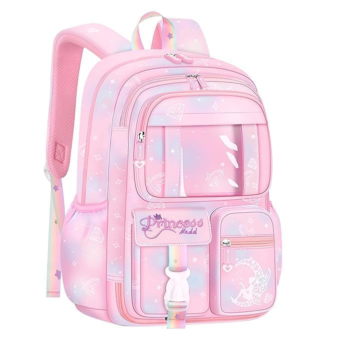 Cute Princess Cartoon School Bag for Girls | 18 Inch Waterproof Pink Laptop Backpack with Bow & Zipper Pouch | Aesthetic Travel Bag for School, Tuition, College & Kids (LIGHT PINK)-image-30