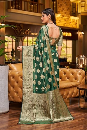 Image of SWORNOF Women's kanjivaram banarasi silk saree Zari Woven for festival Wedding silk with rich pallu Design sarees for women with Unstitched blouse piece