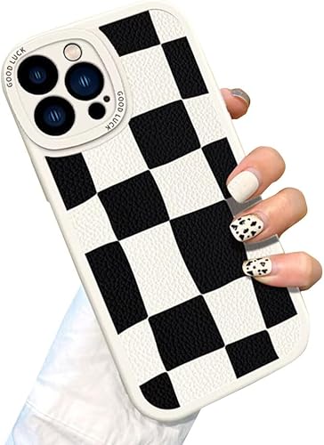 Casechics Funda compatible con iPhone, diseño estético retro clásico a cuadros, tablero de ajedrez, protección de lente de la cámara, suave a prueba