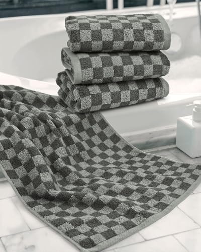 Jacquotha Soft Hand Towels 4 Pack, Grey Checkered Face Towel Set For Bathroom Kitchen thumb #4