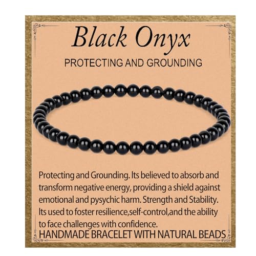LPBeads Handmade Natural Gemstone Stretch Elastic 4m Black Onyx Bracelet Healing Crystal Round Stone Beads Jewelry Gifts for Women Men