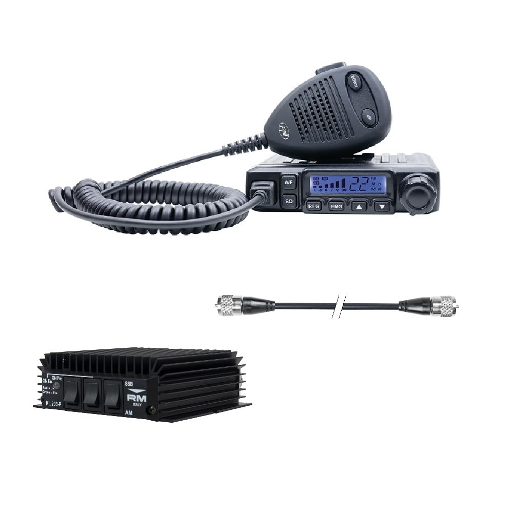 CB radio PNI Escort HP 6500 Multistandard, 4 W, AM/FM, 12 V, ASQ + wzmacniacz RX/TX KL203P, AM/FM/SSB, 100 W, 12 V i kabel PNI R50