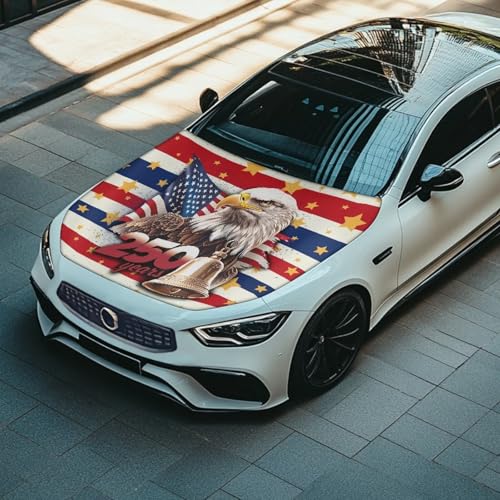 Image of 250th Anniversary USA Car Hood Cover Stretchable Polyester,Engine Cover，Elastic Fabrics Can be Washed,Car Bonnet All-Season Protection