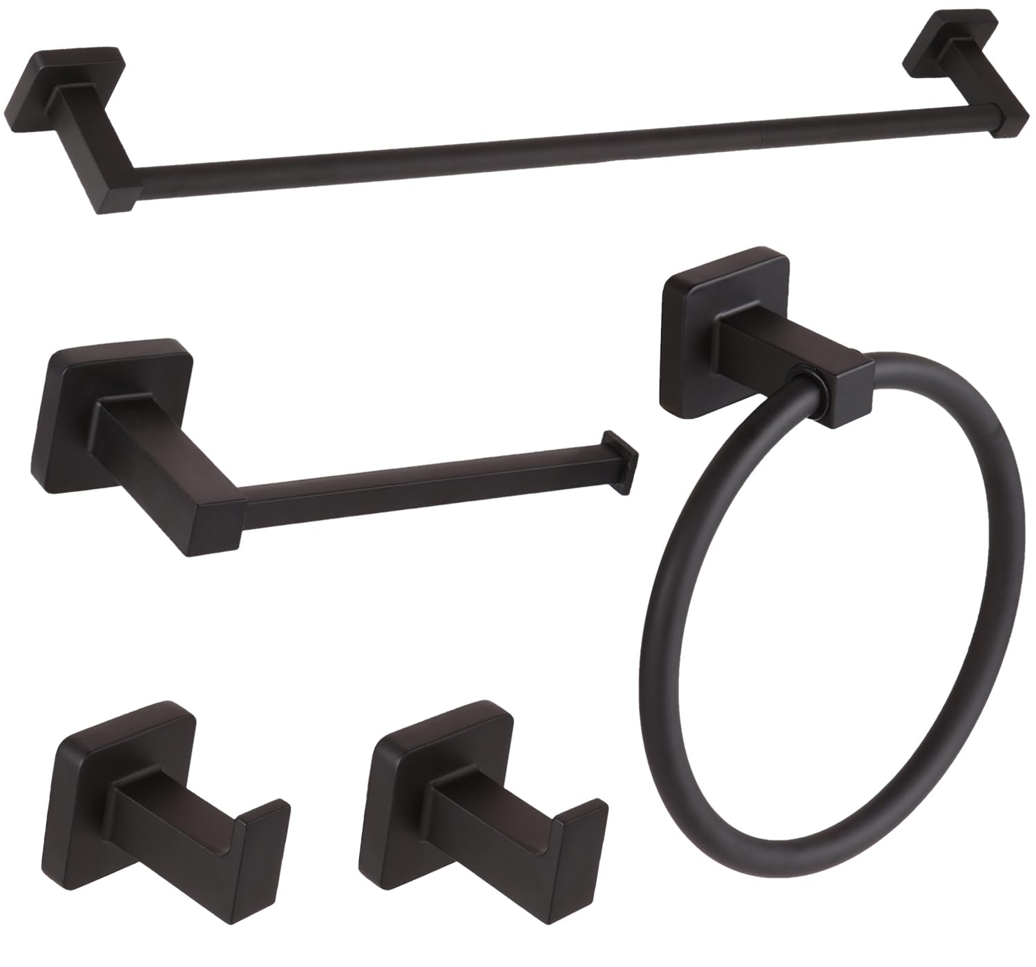Ntipox 5 Pieces Black Bathroom Hardware Set,Wall Mounted 23.6 inch Towel Bar Set Matte Black,Towel Rack Set,Toilet Paper Holder,Matte Black Bathroom Accessories Set, YM0245