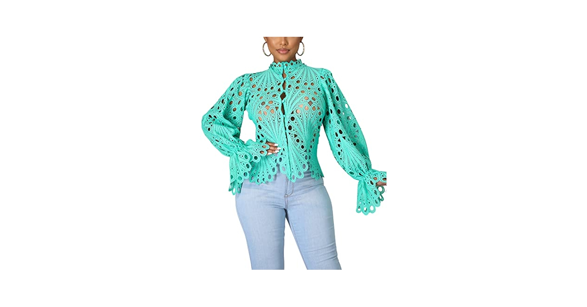 Doweha Women's Sexy Ruffle Long Sleeve Summer Lace Tops 2025