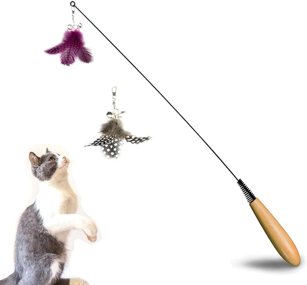 Cat Toys Interactive Cat Feather Toys, 1 pc Flexible Cat Wand Toy & 2 pcs Replacement Feather Toys for Cat Kitten Having Fun Exerciser Playing