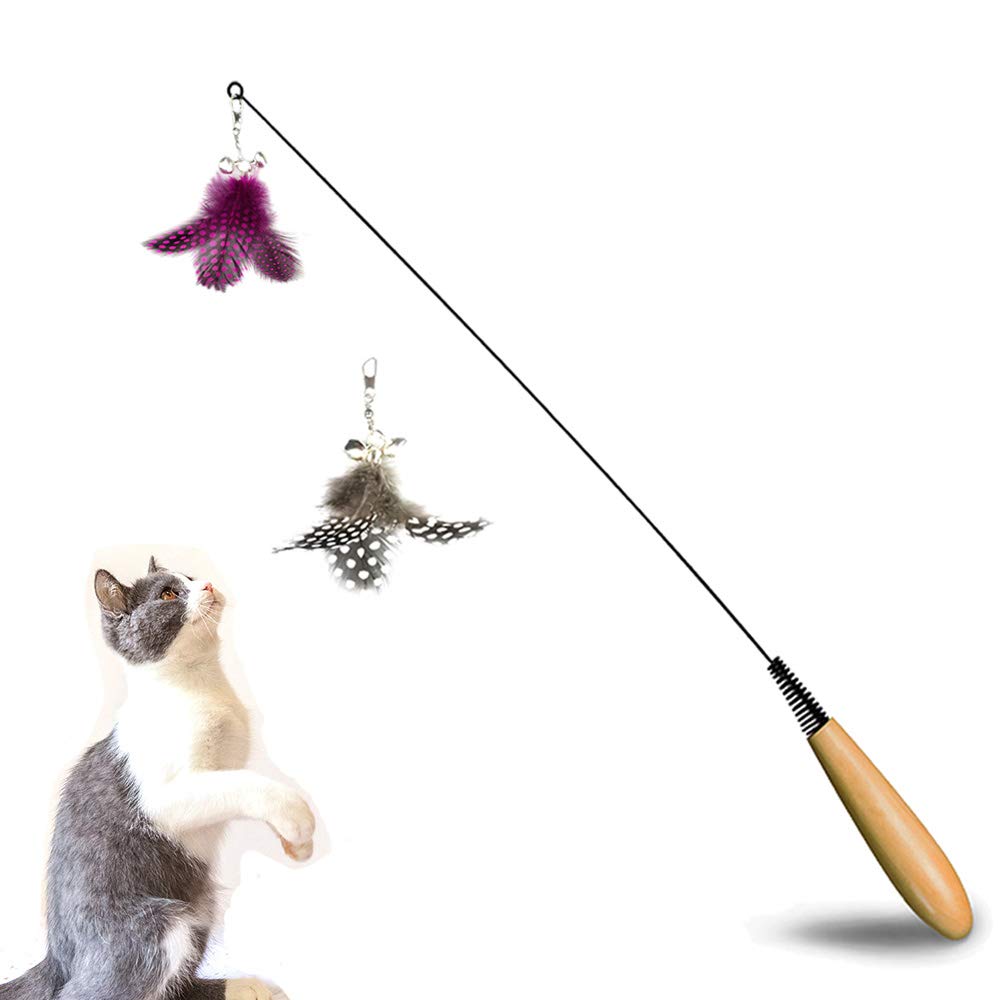 Cat Toys Interactive Cat Feather Toys, 1 pc Flexible Cat Wand Toy & 2 pcs Replacement Feather Toys for Cat Kitten Having Fun Exerciser Playing