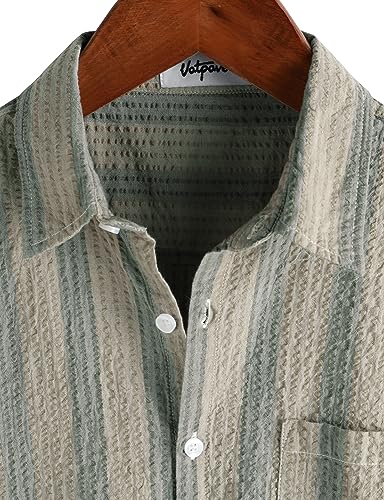 Image of VATPAVE Mens Striped Summer Shirt Casual Button Down Short Sleeve Beach Shirts Cotton Shirts for Men