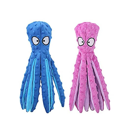 HGB Squeaky Dog Toys - Octopus No Stuffing Crinkle Plush Large Dog Toys to Keep Them Busy, Interactive Puppy Teething Chewing Pet Supplies for Chewer, Small, Medium, Large Breeds, 2 Pack