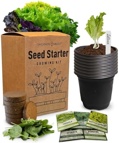 Beginner Indoor Garden Lettuce Kit - Includes Romaine, Buttercrunch Lettuces, Spinach, Arugula, and Kale Heirloom Seeds, Pots, Soils and Plant Markers - Complete Indoor Vegetable Garden Starter Kit
