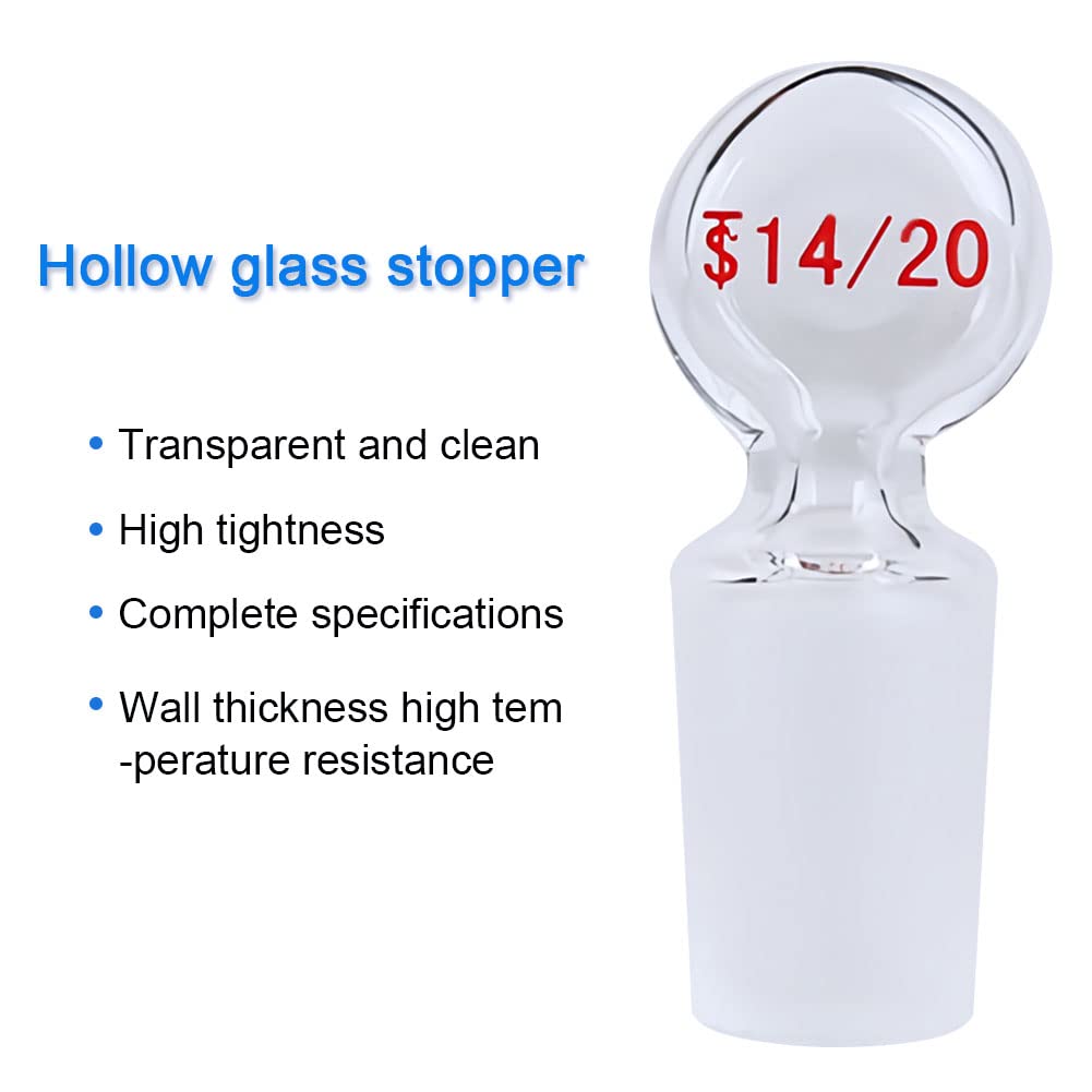 ADAMAS-BETA Glass Penny Head Glass Hollow Stopper for 14/20 Outer Joint, Borosilicate Glass, with Closed Bottom (5 Pcs)