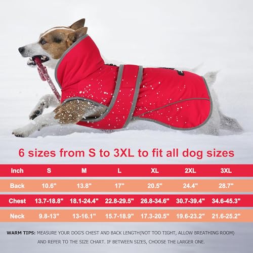 Image of Dogcheer Dog Coat, Waterproof Dog Jacket Reflective Pet Winter Coat with Adjustable Hook & Loop, Christmas Puppy Fleece Jacket Warm Turtleneck Snowsuit for Small Medium Large Dogs - Red, 3XL