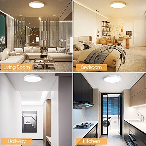 Tanbaby 32W Flush Mount Ceiling Light,12 Inch Surface Mount Round Flat Lighting Fixture For Bedroom Kitchen Hallway, 3 Color Temperatures In 1 Pastel Thin Panel Ceiling Light（3000K/4000K/6500K #TOP5