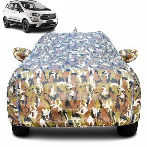 Image of 100% Waterproof Car Body Cover for Ford EcoSport with Mirror Pocket (Heat & UV Resistant, Triple Stitched, Soft Lining, Bottom Elastic & Piping) Camouflage, Military Print