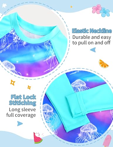 Image of TENVDA Girls Swimsuit Long Sleeve Rash Guard Sets UPF 50+ Two Piece Bathing Suits Size 3-12 Years