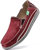 VILOCY Mens Slip on Deck Shoes Casual Canvas Loafer Vintage Flat Boat Shoes Wine Red US10.5 EU45