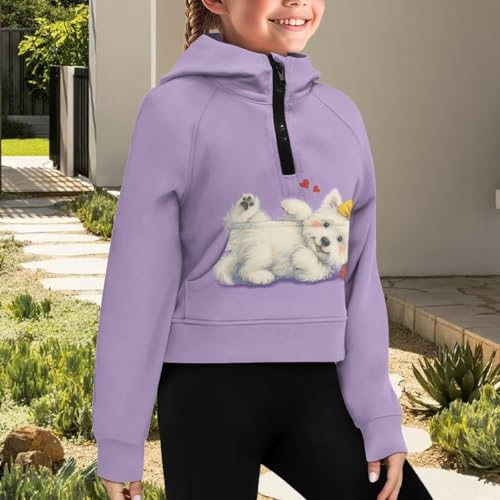 Half Zipper Hoodie for Girls Raglan Sleeve Crop Sweatshirt with Pocket Funny Hooded Sports Clothes3