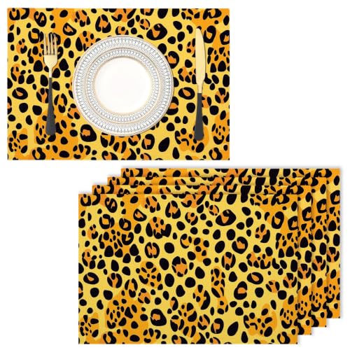Set de table lavable et thermorésistant lot de 6 imprimé léopard jaune