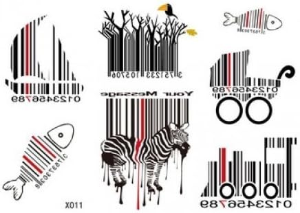 waterproof non toxic fashionable and beautiful tattoos stickers different barcode, fish barcode, horse barcode, boat barcode, tree barcode, shopping cart barcode temporary tattoos stickers
