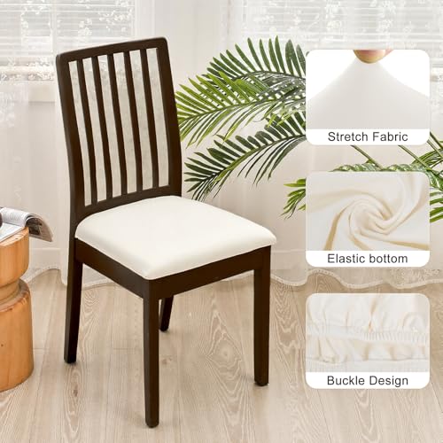 Image of SearchI Waterproof PU Leather Seat Covers for Dining Chairs, 2 Pack Stretch Dining Room Chair Seat Covers, Kitchen Chair Seat Covers Protectors (Cream)
