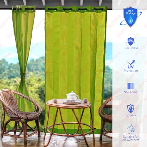 Image of HIPPO Heavy Duty Waterproof Outdoor Curtain 260 GSM - HDPE Coated Light Filtering Curtain for Lawn, Garden, Patio, Balcony & Hotel Outdoor Areas (4 Feet X 10 Feet, 2IN1 Lime-Grass, 2 PC)