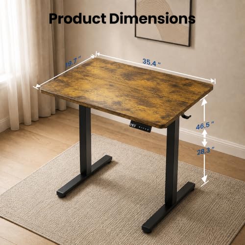 Image of 35 inch x 20 inch Electric Standing Desk, Compact Height Adjustable Desk for Small Spaces, Small Ergonomic Sit Stand Workstation for Home Office Bedroom Apartment (Rustic Brown)