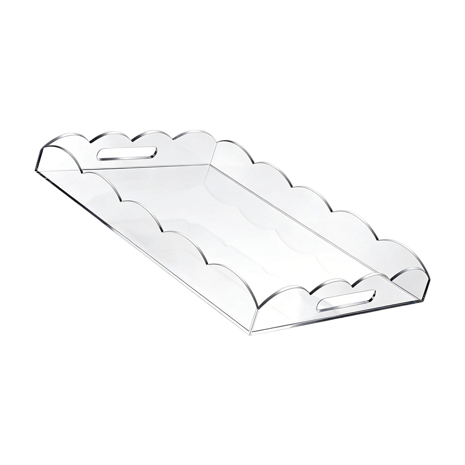 PANGBOER Transparent Handled Tray for Kitchen Dining Coffee Table Organization with Acrylic Scalloped Edges and Raised Sides Acrylic Tray