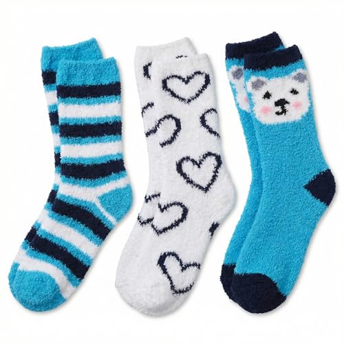 Image of Tipi Toe Womens Fuzzy Crew Socks with Anti Slip Grips Warm Cozy Fluffy Winter Slipper Socks Non Skid Home Socks for Women